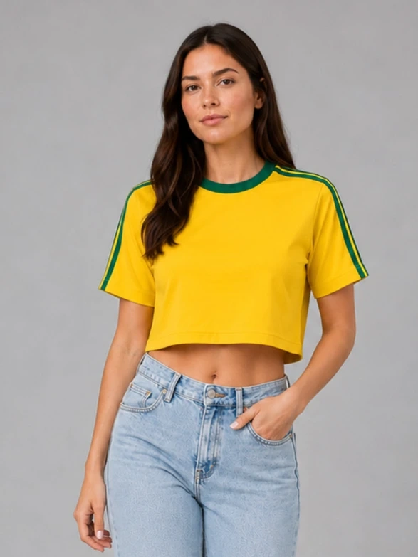 Cropped Oversized Liso Amarelo com Listras