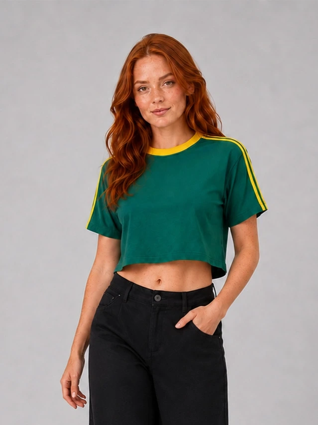 Cropped Oversized Liso Verde com Listras